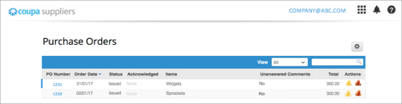 Display of purchase orders in the CSN